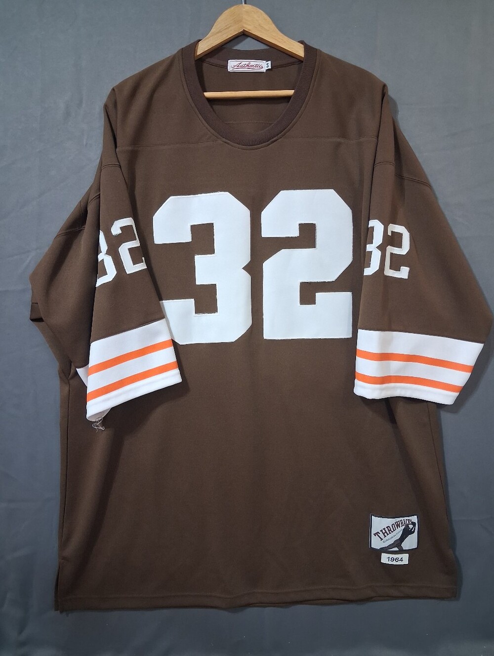 Gridiron Men’s Brown Football Jersey with White 32 and Orange Stripe Detail